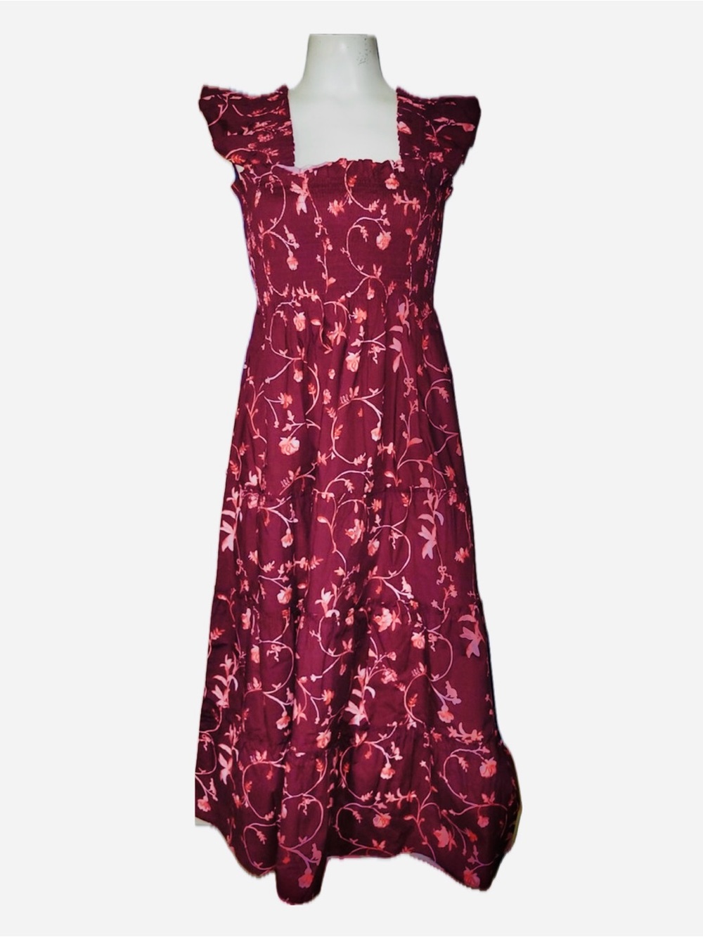 HILL HOUSE HOME The Ellie Nap Dress Burgundy Botanical Smocked Midi | 2XL